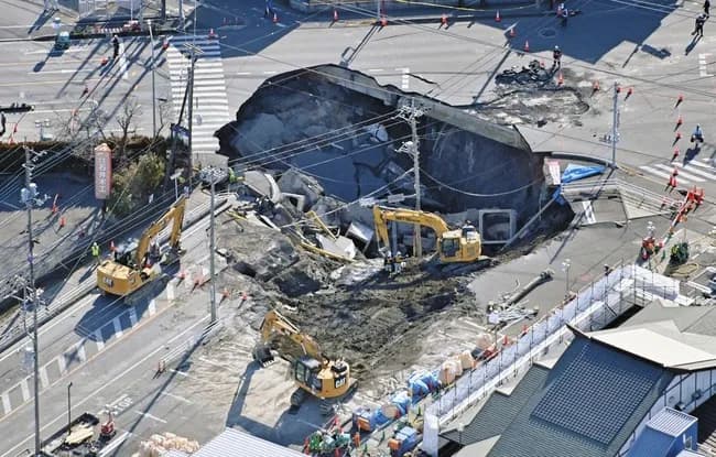 【超速報】埼玉の道路大穴事件、トラックの運転席部分に人らしき姿を確認　明日救出へ