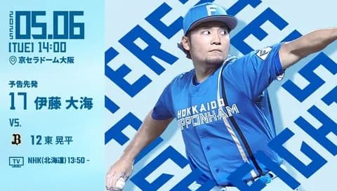 伊藤大海 5月6日のオリックス戦 予告先発！ 14:00～