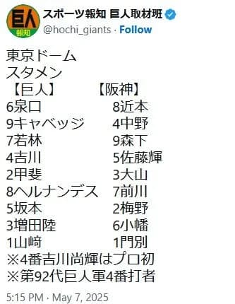 【巨人対阪神9回戦】4（二） 吉川 尚輝