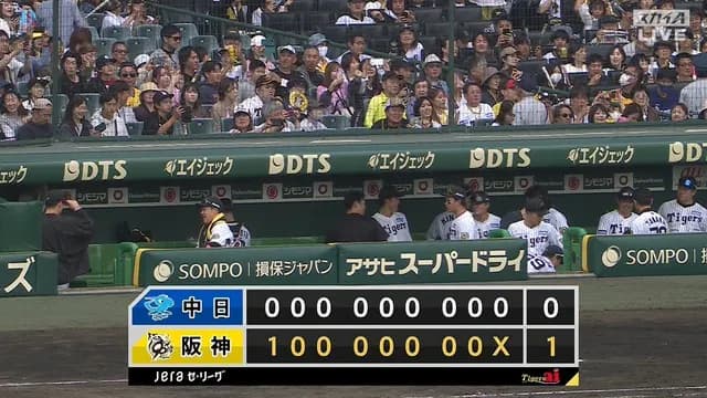 阪神、スミ1勝利　中日に2試合連続2時間半ちょいで完封勝ち
