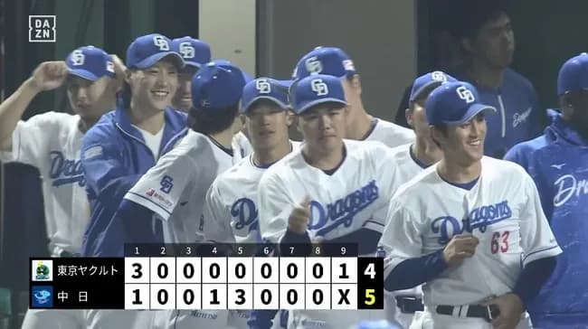 【中日対ヤクルト7回戦】中日が５－４でヤクルトに勝利し連敗ストップ！２番手の勝野が２勝目！松山がプロ初被弾もリーグトップの１３セーブ目！ヤクルトは今季最多タイ借金７