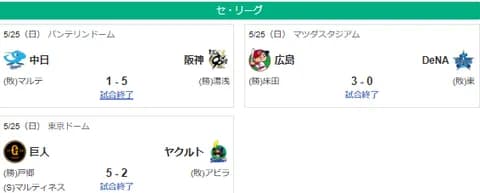 5/25セ順位 神-巨-広-横=-//-==中====ヤ