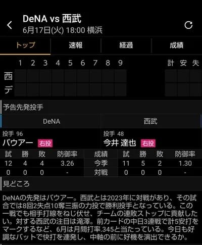 バウアー対今井とか20時前に試合終わってそう