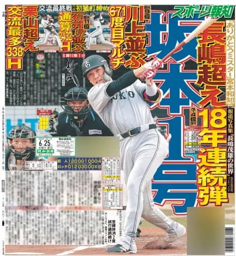 【悲報】巨人交流戦11位のスポーツ報知1面