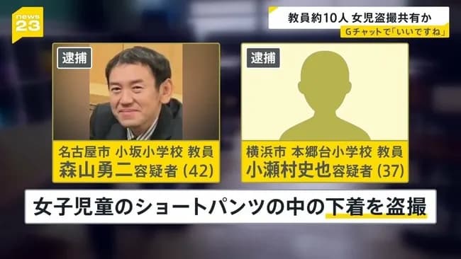 【悲報】盗撮教員グループ、10人ほどで盗撮画像共有「いいですね」と称賛し合う