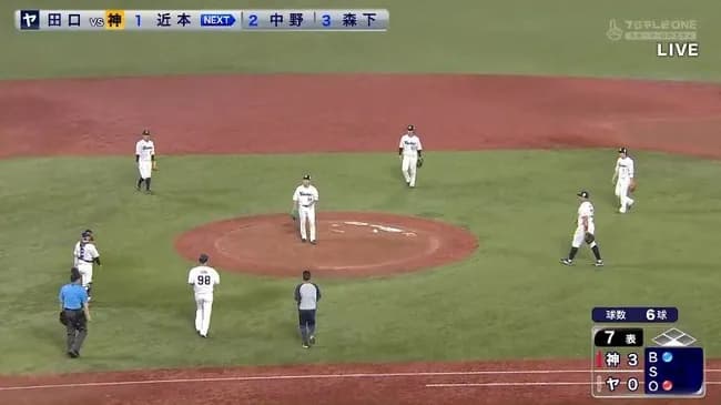 【ヤクルト対阪神8回戦】ヤクルト・田口がわずか6球で緊急降板　アクシデント発生か