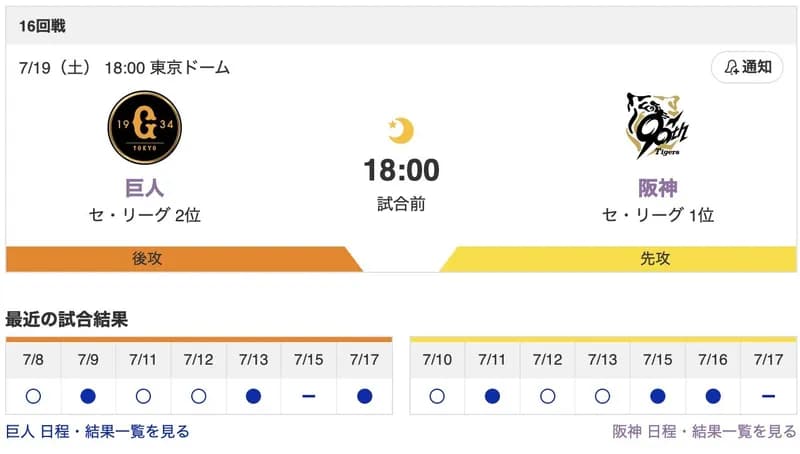 【虎実況】[7月19日] 阪神 vs 巨人 16回戦（東京D）18:00～