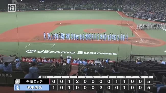 【西武対ロッテ15回戦】西武対ロッテは５－５で延長１２回引き分け