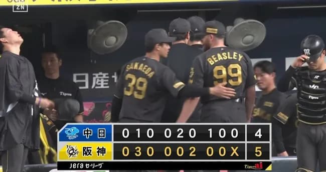 阪神、中日に競り勝ちM21！代打糸原がⅤ打　石井41試合連続無失点