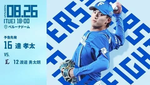 達孝太 8月26日の西武戦 予告先発！ 18:00～