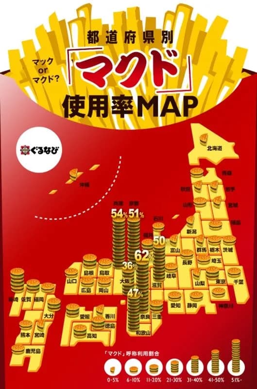 【画像】ぐるなび｢47都道府県でマクドナルドの事を『マクド』呼びする地域がこちら｣