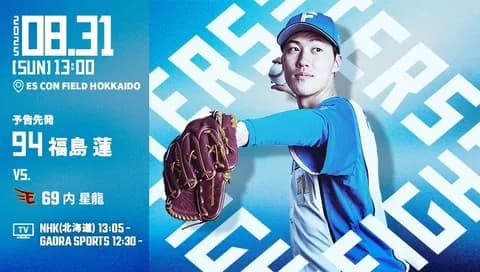 福島蓮 8月31日の楽天戦 予告先発！ 13:00～