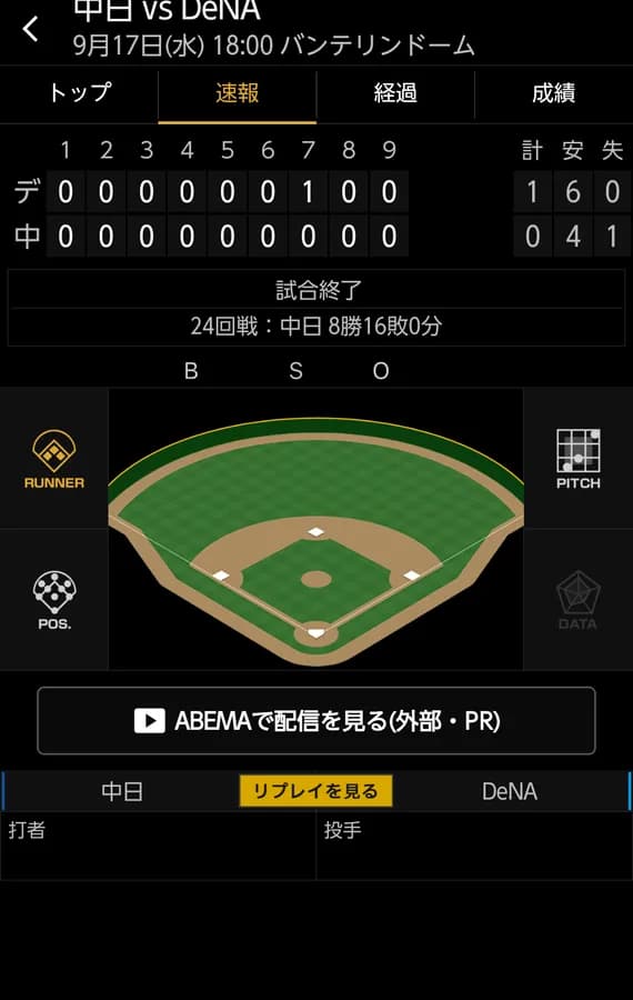 ベイスターズ 1－0 ドラゴンズ　先発東、自らのスクイズで先制&8回無失点の好投！
