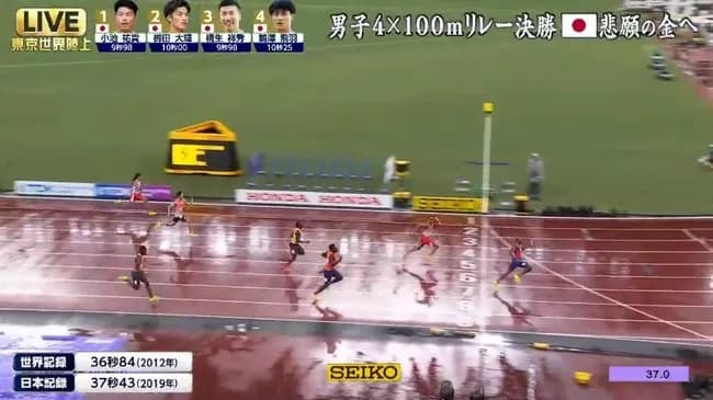 男子4×100mリレー、日本6位でメダル逃す...アメリカが2連覇【世界陸上】