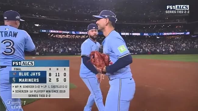 ブルージェイズ連勝で２勝２敗タイ…先発シャーザー交代拒否？で続投し６回途中２失点、６年ぶりＰＳ勝利