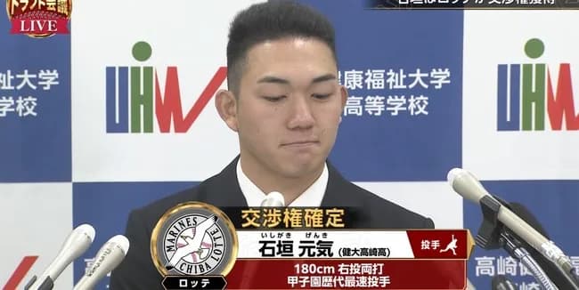 【ドラフト速報】健大高崎・石垣元気は2球団競合！ロッテが交渉権獲得！！！！