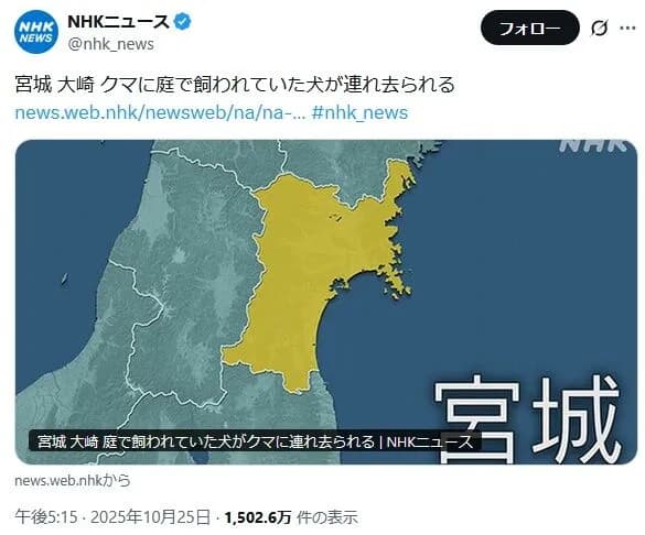 【悲報】NHK「クマに庭で飼われていた犬が連れ去られる」ネット民「クマが犬を飼うの？」批判殺到