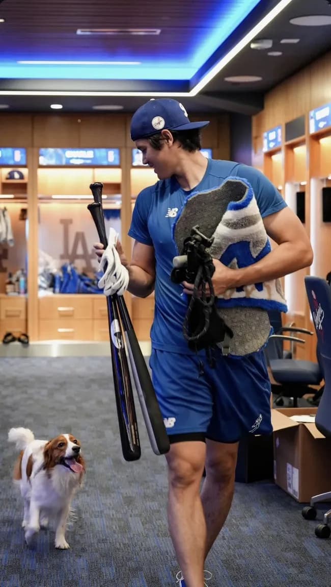 【朗報】デコピン、遂に大谷に懐く