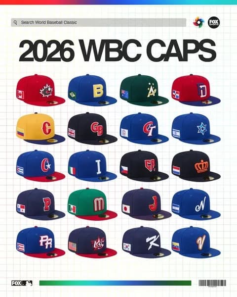 画像　WBC2026出場国の帽子、どれが一番カッコイイ？