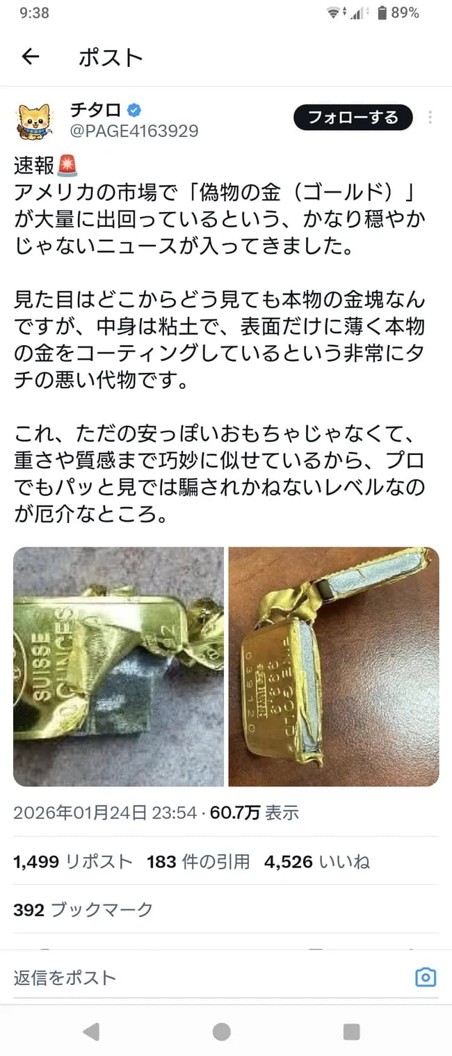 【悲報】金塊、偽物が出回り終わる