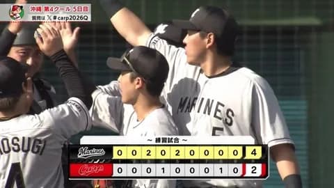 2月18日　広島２－４ロッテ　新戦力・井上が特大の一発！投手8人によるリレーで自責1に抑え引き分け挟んで3連勝！