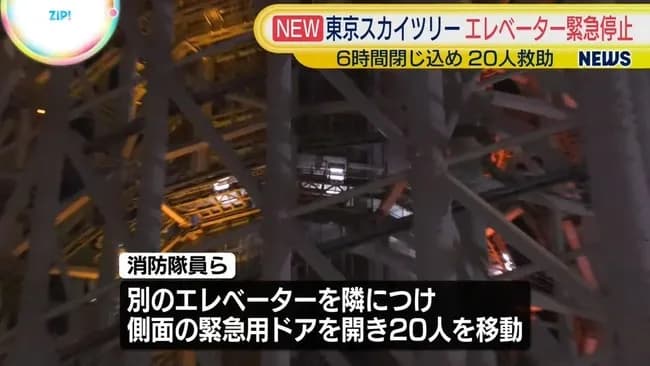 エレベーター緊急停止←わかる　救出まで6時間←？