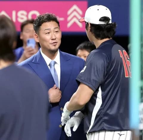 【侍ジャパン】大谷翔平が日本ハム時代の先輩・中田翔氏と再会　１６年の日本一時には主力として貢献