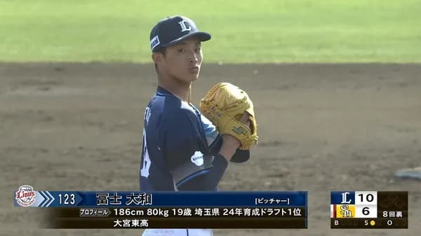 西武育成・冨士大和が2回無失点の好投！西口監督「現状だったら中継ぎ」