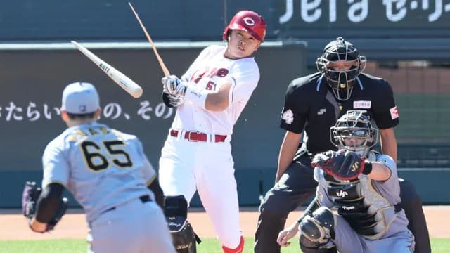 カープ平川＆奨成マルチ！秋山代打2塁打！ファビ好守連発！高5回3失点。島内1回3失点。アリア1失点(自責0)。併殺間の1得点のみで完敗【広島1-7阪神/OP戦試合結果】