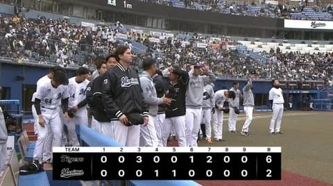 3月18日　ロッテ２－６阪神　先発木村が被弾を浴びるなど3失点、西川の適時打など一時1点差に迫るも後続も打たれ連勝ならず