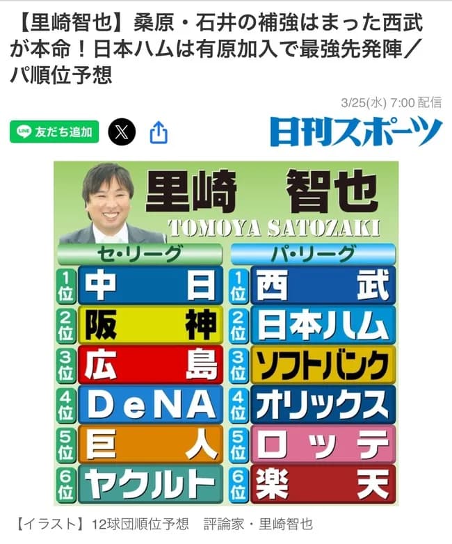 人気プロ野球解説者「今年の本命は西武」