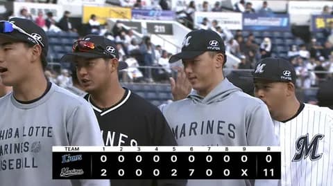 3月28日　ロッテ１１－０西武　先発田中が6回無失点の好投！打線が二桁得点と大爆発し開幕カード勝ち越し確定！