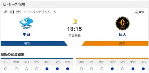 【どうなる？】3/31からの中日VS巨人戦