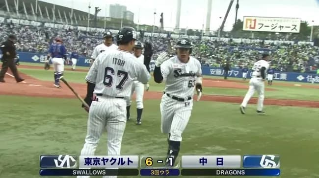 【ヤクルト対中日2回戦】ヤクルト・増田珠、中日・櫻井から第2号3ランホームラン！リードを6点に広げる！！！！！！！！！！！！