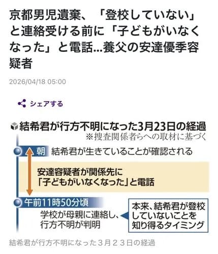 【戦慄】安達優季容疑者(37)、息子の遺体を3週間隠そうとするもスマホ持ったまま通勤路を転々と移動させてしまう・・・・・・・・・