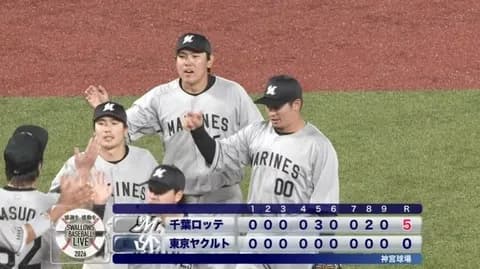 6月2日　ヤクルト０－５ロッテ　先発ジャクソンが7回無失点の快投で3勝目！打線が二桁安打と躍動し連勝！