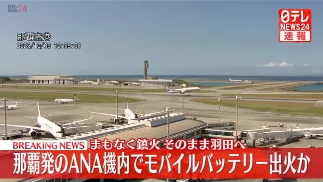 【悲報】とうとうANA機内でモバイルバッテリーが出火!