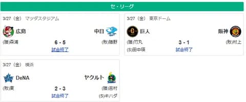 3/27開幕戦 セ順位スレ 兎鯉燕ー/ー虎星竜