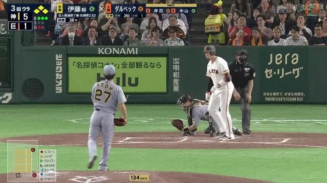 【巨人対阪神3回戦】巨人、3回裏に押し出しと岸田の犠牲フライで2点を取り2点差に迫る!!!