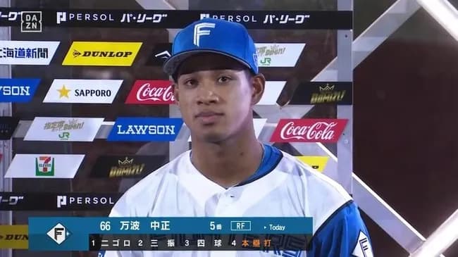 万波中正 .310(29-9) 5本 10打点 OPS1.301